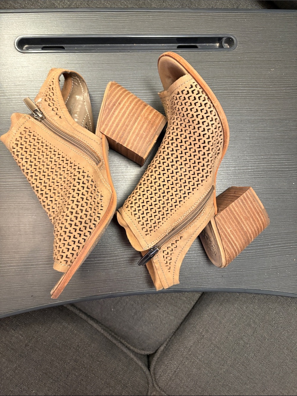 Vince Camuto Tan Perforated Peep-Toe Slingback Mules - Picture 4 of 5